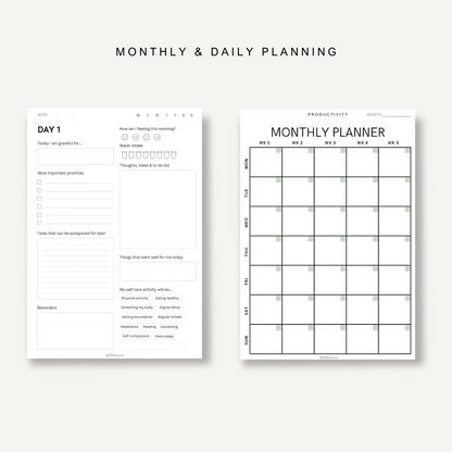 Monthly & Daily Planning, staying organised and productive, Inside Pages